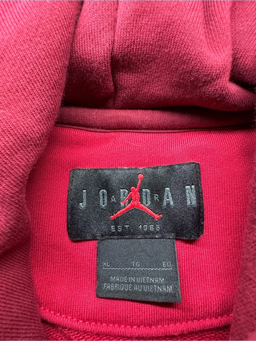 Jordan Red Hooded Sweatshirt with Blue White Side Logo